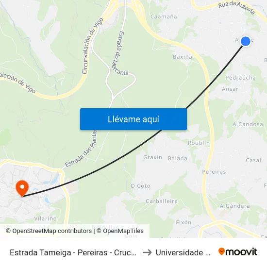 Estrada Tameiga - Pereiras - Cruce Laxe (Mos) to Universidade de Vigo map