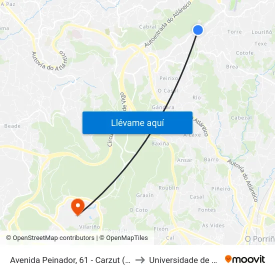 Avenida Peinador, 61 - Carzut (Mos) to Universidade de Vigo map