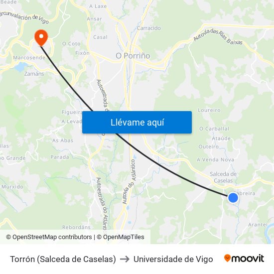 Torrón (Salceda de Caselas) to Universidade de Vigo map