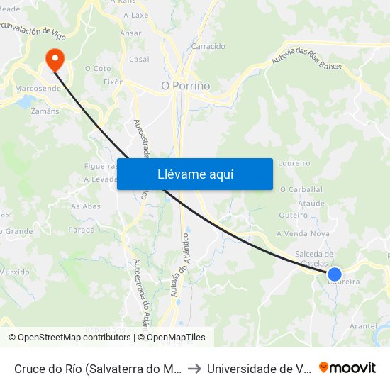 Cruce do Río (Salvaterra do Miño) to Universidade de Vigo map