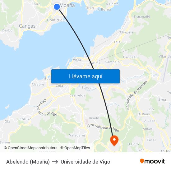 Abelendo (Moaña) to Universidade de Vigo map