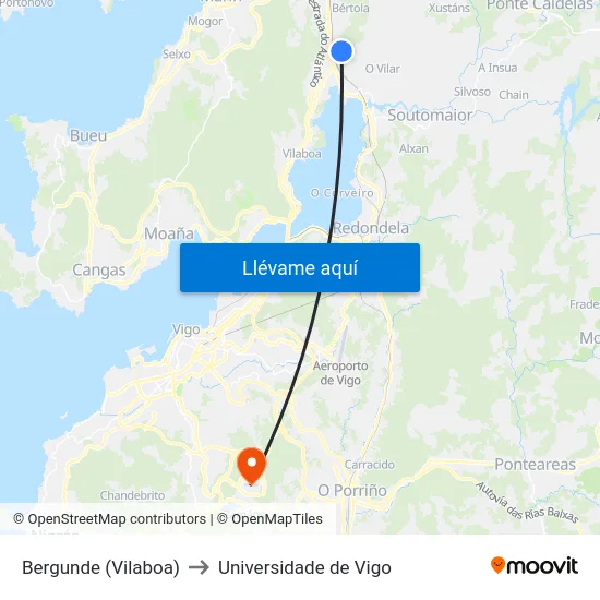 Bergunde (Vilaboa) to Universidade de Vigo map
