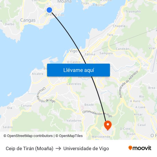 Ceip de Tirán (Moaña) to Universidade de Vigo map