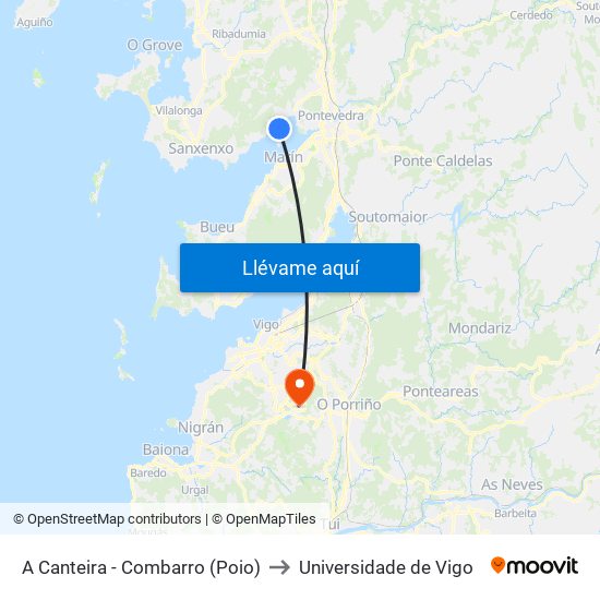 A Canteira - Combarro (Poio) to Universidade de Vigo map