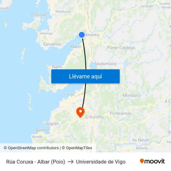 Rúa Coruxa - Albar (Poio) to Universidade de Vigo map