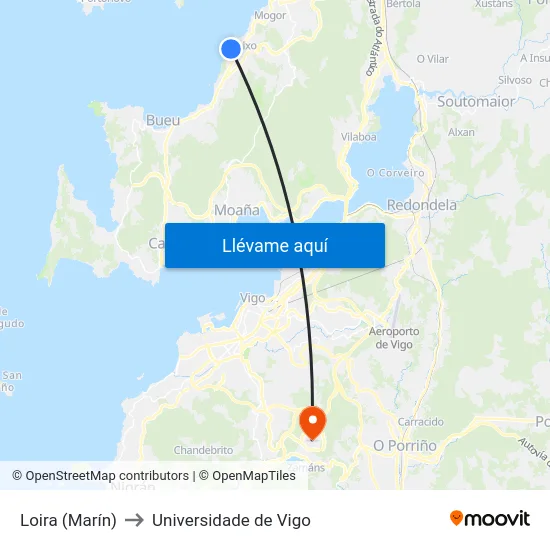 Loira (Marín) to Universidade de Vigo map