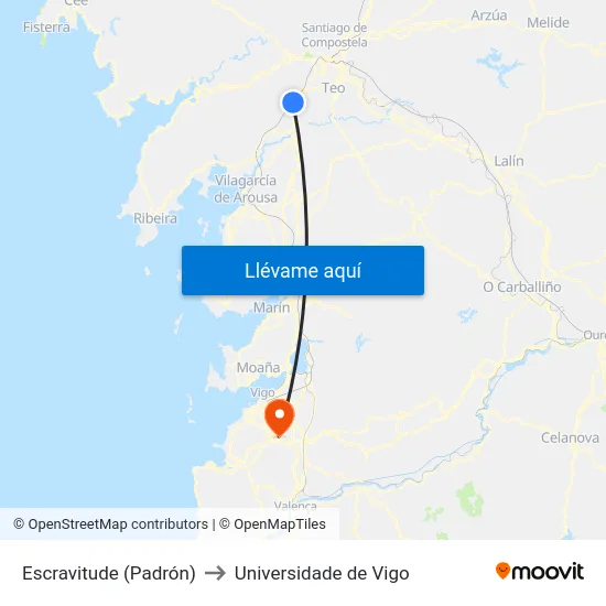 Escravitude (Padrón) to Universidade de Vigo map
