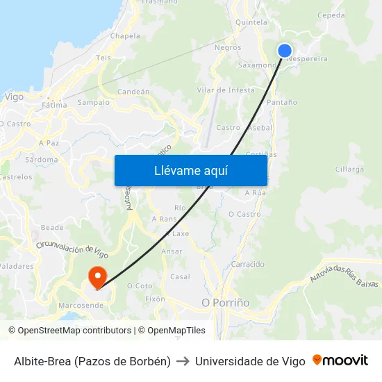 Albite-Brea (Pazos de Borbén) to Universidade de Vigo map