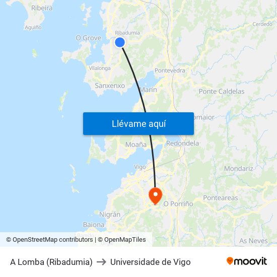 A Lomba (Ribadumia) to Universidade de Vigo map