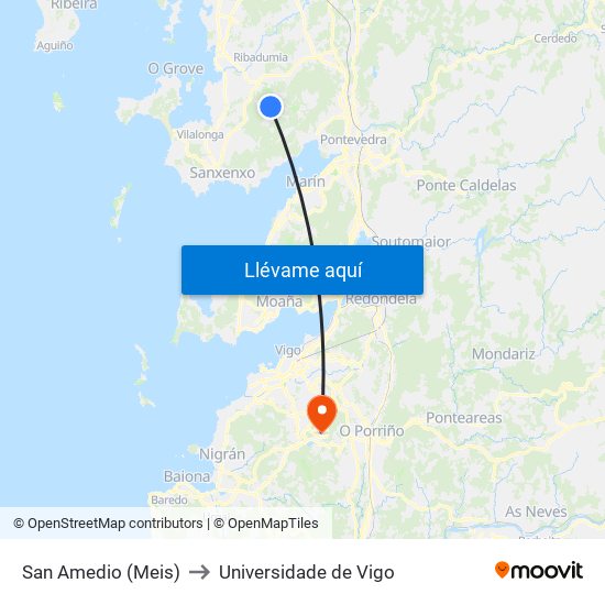 San Amedio (Meis) to Universidade de Vigo map