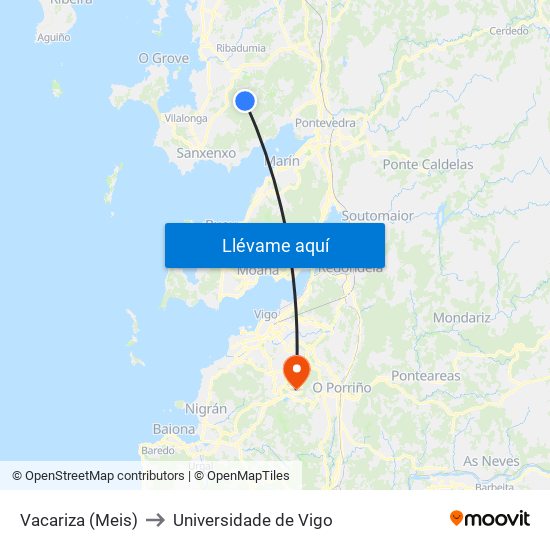 Vacariza (Meis) to Universidade de Vigo map