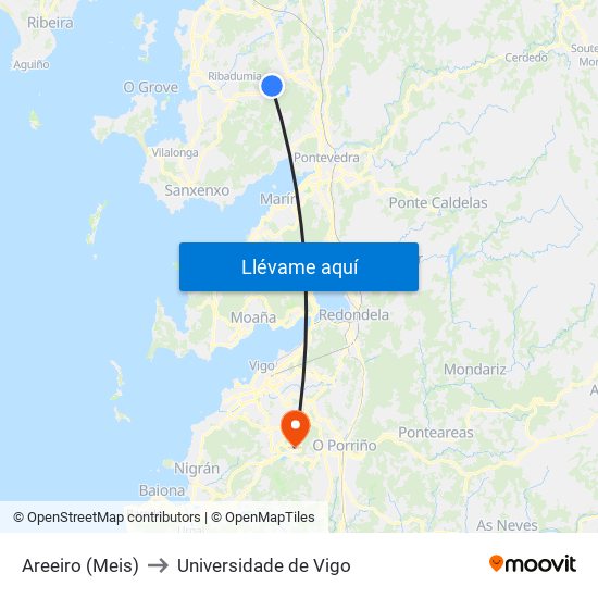 Areeiro (Meis) to Universidade de Vigo map