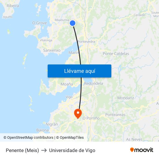 Penente (Meis) to Universidade de Vigo map