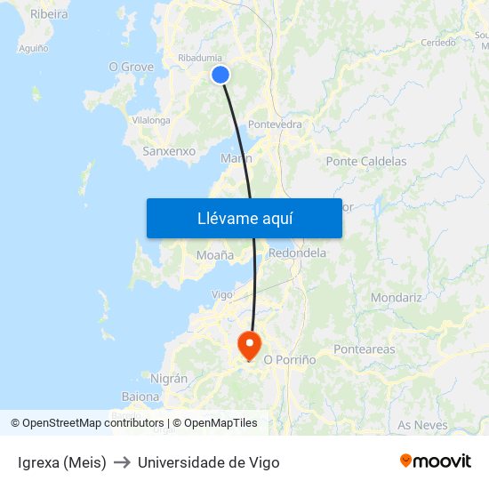 Igrexa (Meis) to Universidade de Vigo map