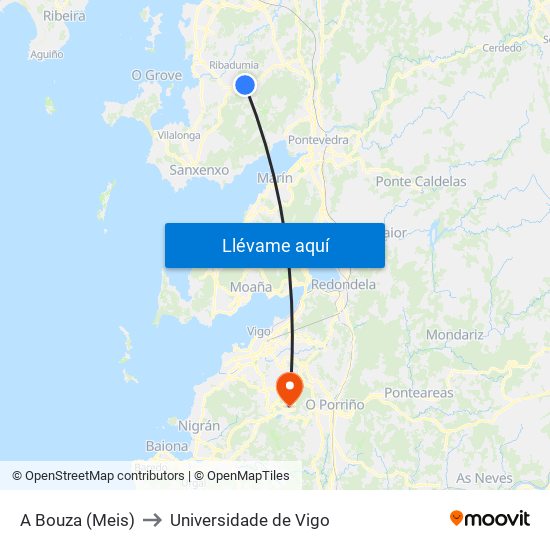 A Bouza (Meis) to Universidade de Vigo map