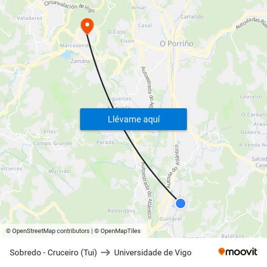 Sobredo - Cruceiro (Tui) to Universidade de Vigo map