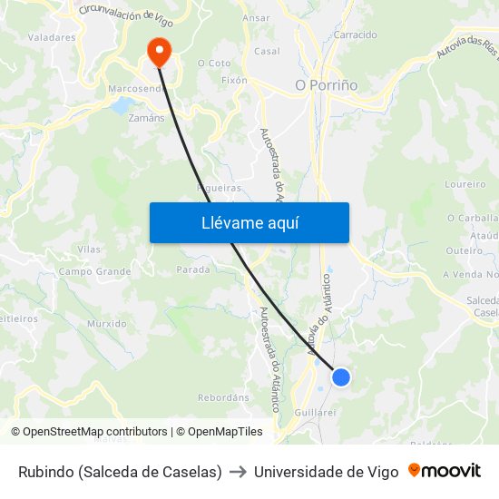 Rubindo (Salceda de Caselas) to Universidade de Vigo map