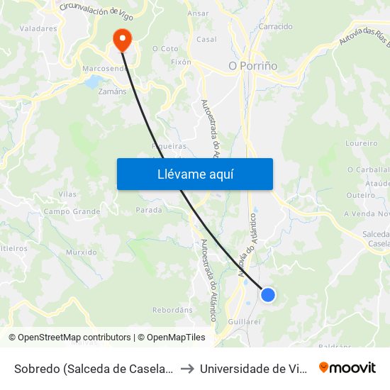 Sobredo (Salceda de Caselas) to Universidade de Vigo map