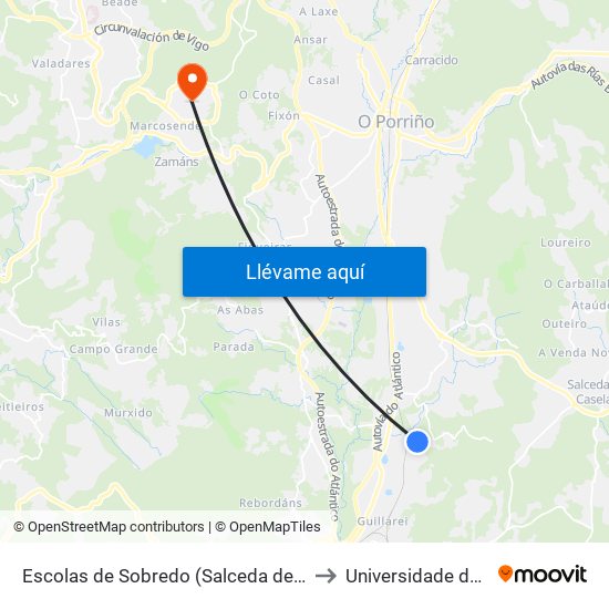 Escolas de Sobredo (Salceda de Caselas) to Universidade de Vigo map