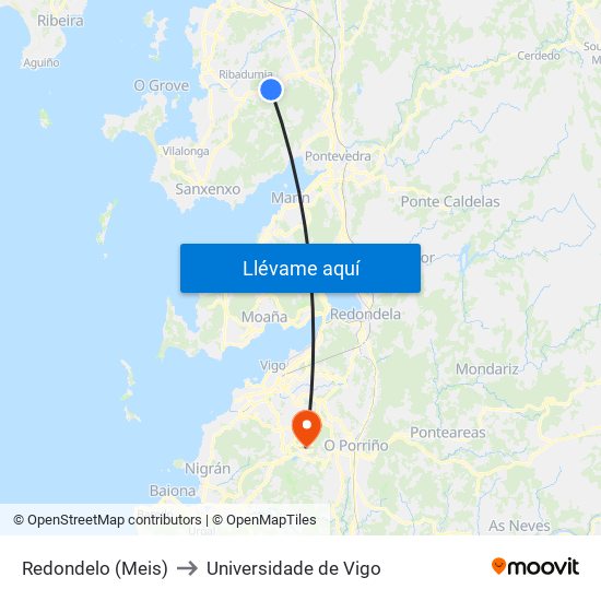 Redondelo (Meis) to Universidade de Vigo map