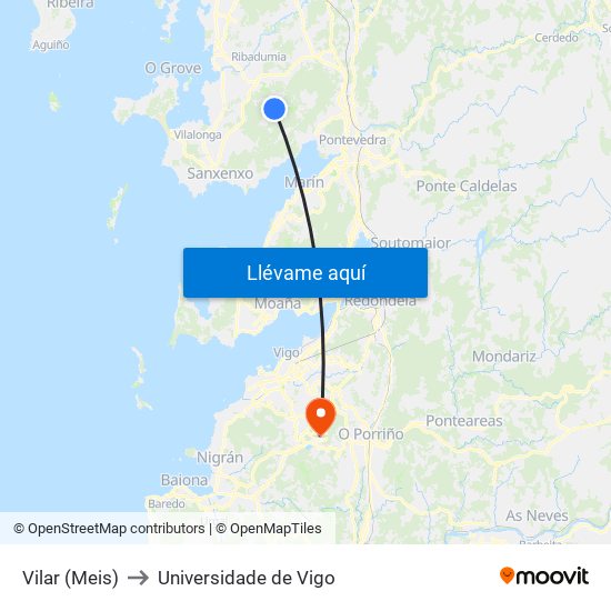 Vilar (Meis) to Universidade de Vigo map