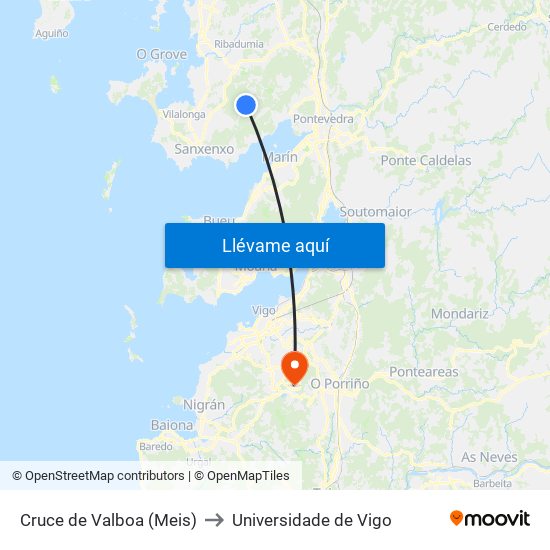 Cruce de Valboa (Meis) to Universidade de Vigo map