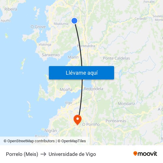 Porrelo (Meis) to Universidade de Vigo map