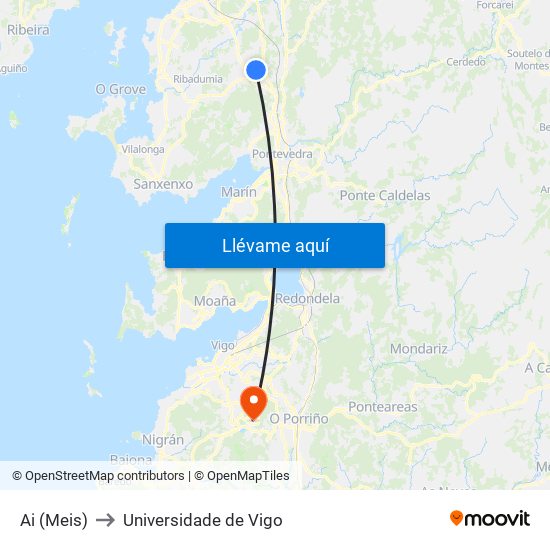 Ai (Meis) to Universidade de Vigo map