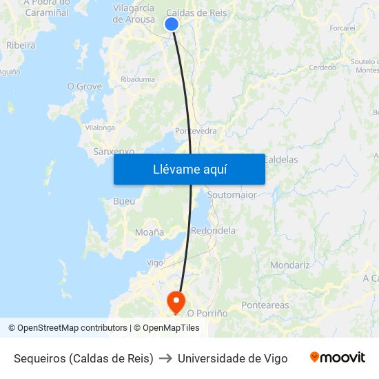 Sequeiros (Caldas de Reis) to Universidade de Vigo map