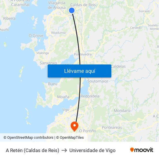 A Retén (Caldas de Reis) to Universidade de Vigo map