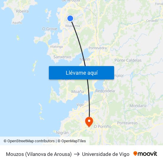 Mouzos (Vilanova de Arousa) to Universidade de Vigo map