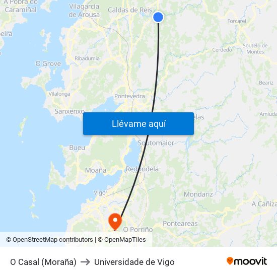 O Casal (Moraña) to Universidade de Vigo map