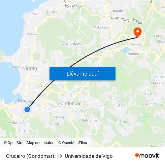 Cruceiro (Gondomar) to Universidade de Vigo map