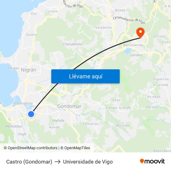 Castro (Gondomar) to Universidade de Vigo map