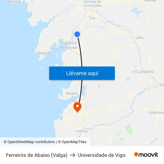 Ferreirós de Abaixo (Valga) to Universidade de Vigo map