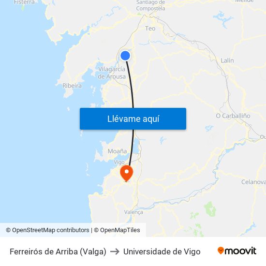 Ferreirós de Arriba (Valga) to Universidade de Vigo map