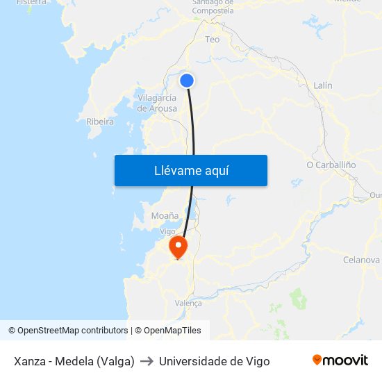 Xanza - Medela (Valga) to Universidade de Vigo map