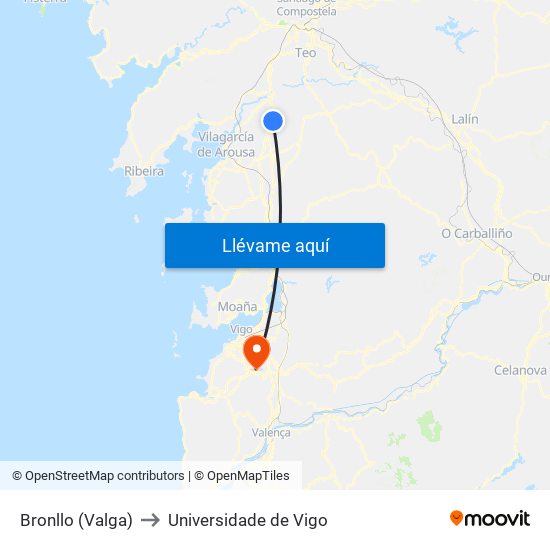 Bronllo (Valga) to Universidade de Vigo map