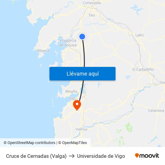 Cruce de Cernadas (Valga) to Universidade de Vigo map