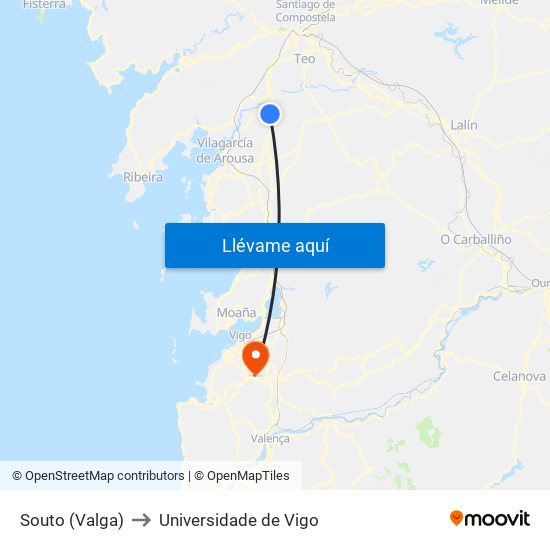 Souto (Valga) to Universidade de Vigo map