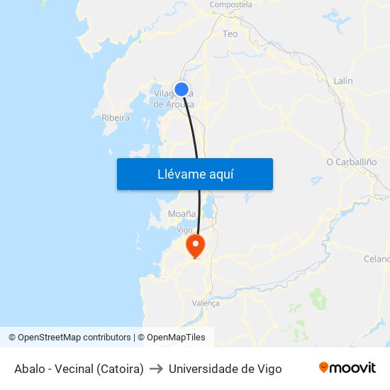 Abalo - Vecinal (Catoira) to Universidade de Vigo map