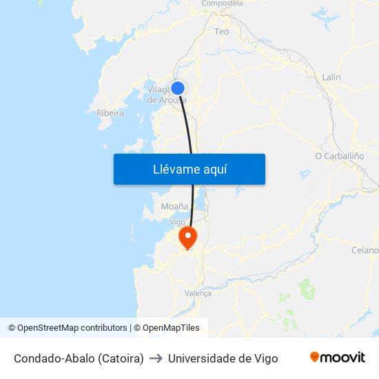 Condado-Abalo (Catoira) to Universidade de Vigo map