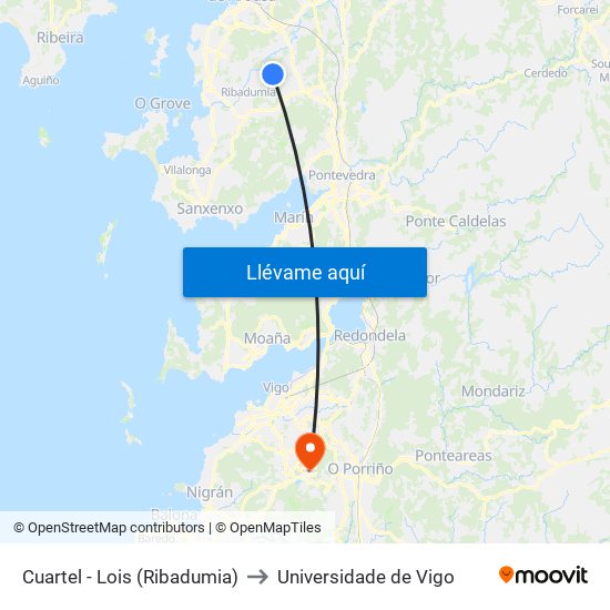 Cuartel - Lois (Ribadumia) to Universidade de Vigo map