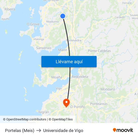 Portelas (Meis) to Universidade de Vigo map