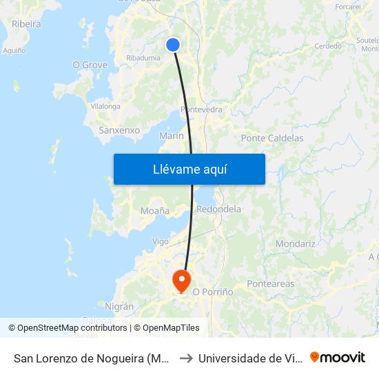 San Lorenzo de Nogueira (Meis) to Universidade de Vigo map