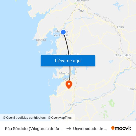 Rúa Sórdido (Vilagarcía de Arousa) to Universidade de Vigo map