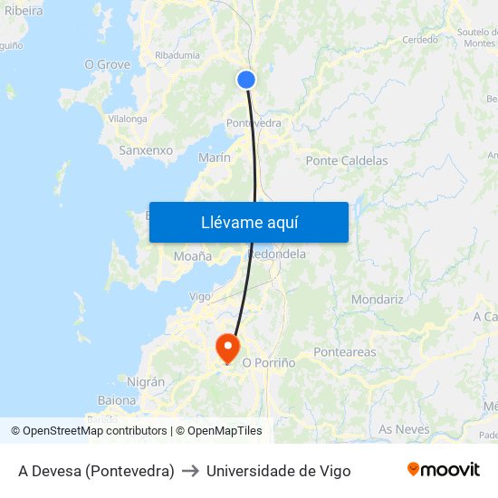 A Devesa (Pontevedra) to Universidade de Vigo map
