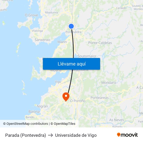 Parada (Pontevedra) to Universidade de Vigo map