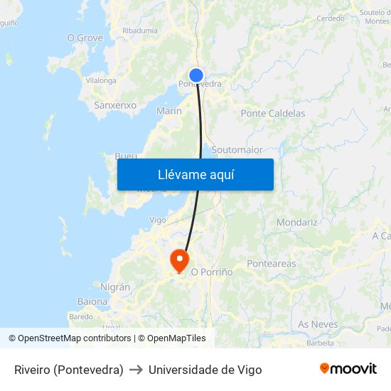 Riveiro (Pontevedra) to Universidade de Vigo map