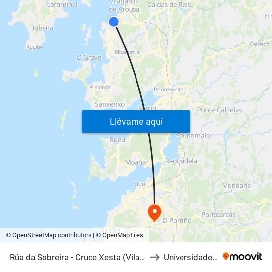 Rúa da Sobreira - Cruce Xesta (Vilagarcía de Arousa) to Universidade de Vigo map